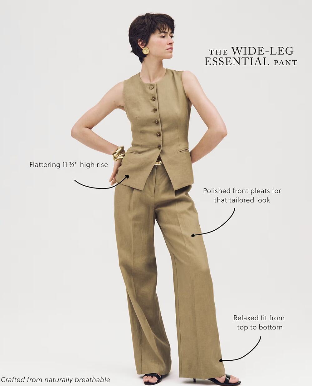 NWT J.Crew Linen Vest Wide Leg Pant Set Essential Small Quiet Luxury Costal Work